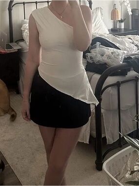 Princess Polly Vulnerable One Shoulder Top White crop top off the shoulder